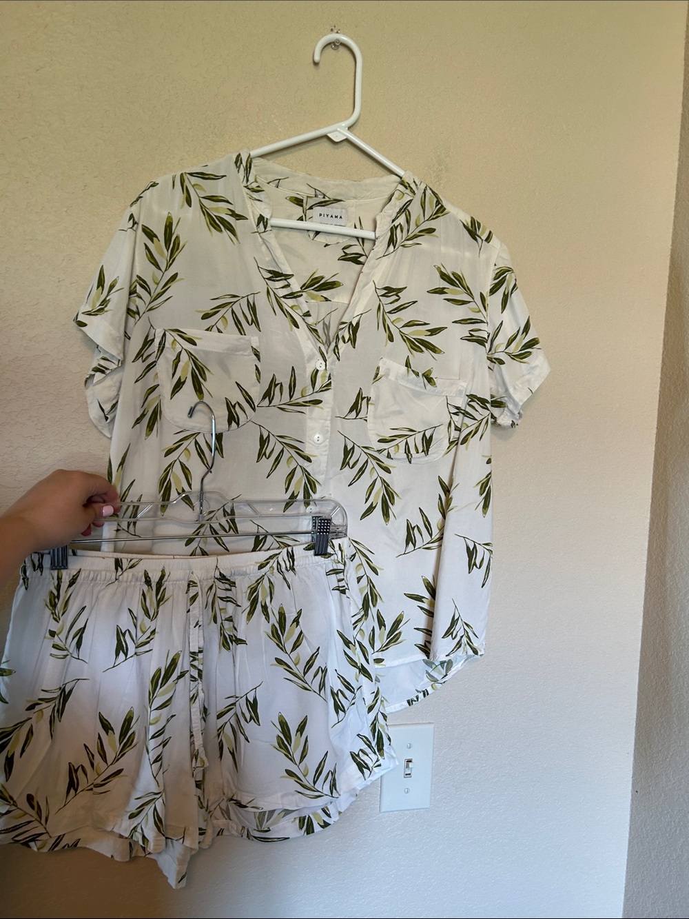 Piyama Leaf Print Pajama Set Large Lounge Sleepwear